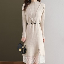 针织连衣裙女秋冬2024新款气质洋气假两件毛衣裙早秋针织打底长裙