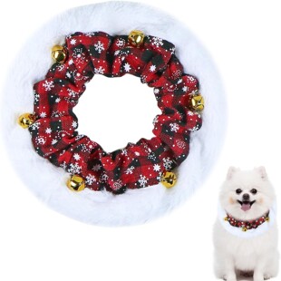 New Plaid Printed Christmas Dog and Cat Collar Elastic Pet Neck Accessories Collar with Bell Labelable