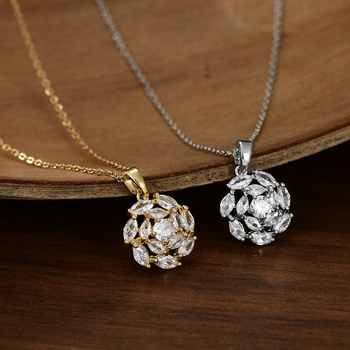 Real gold electroplated micro-insert zircon temperament clavicle chain women's high-end camellia necklace exquisite light luxury sweater chain wholesale