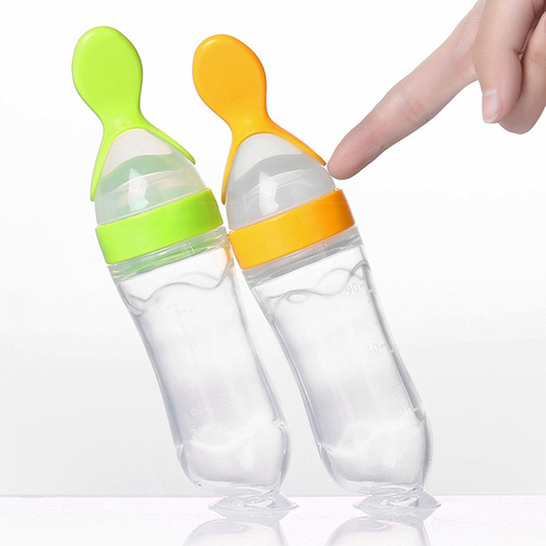 婴儿米糊勺带吸盘硅胶米糊瓶宝宝硅胶奶瓶挤压式米粉喂养餐具批发