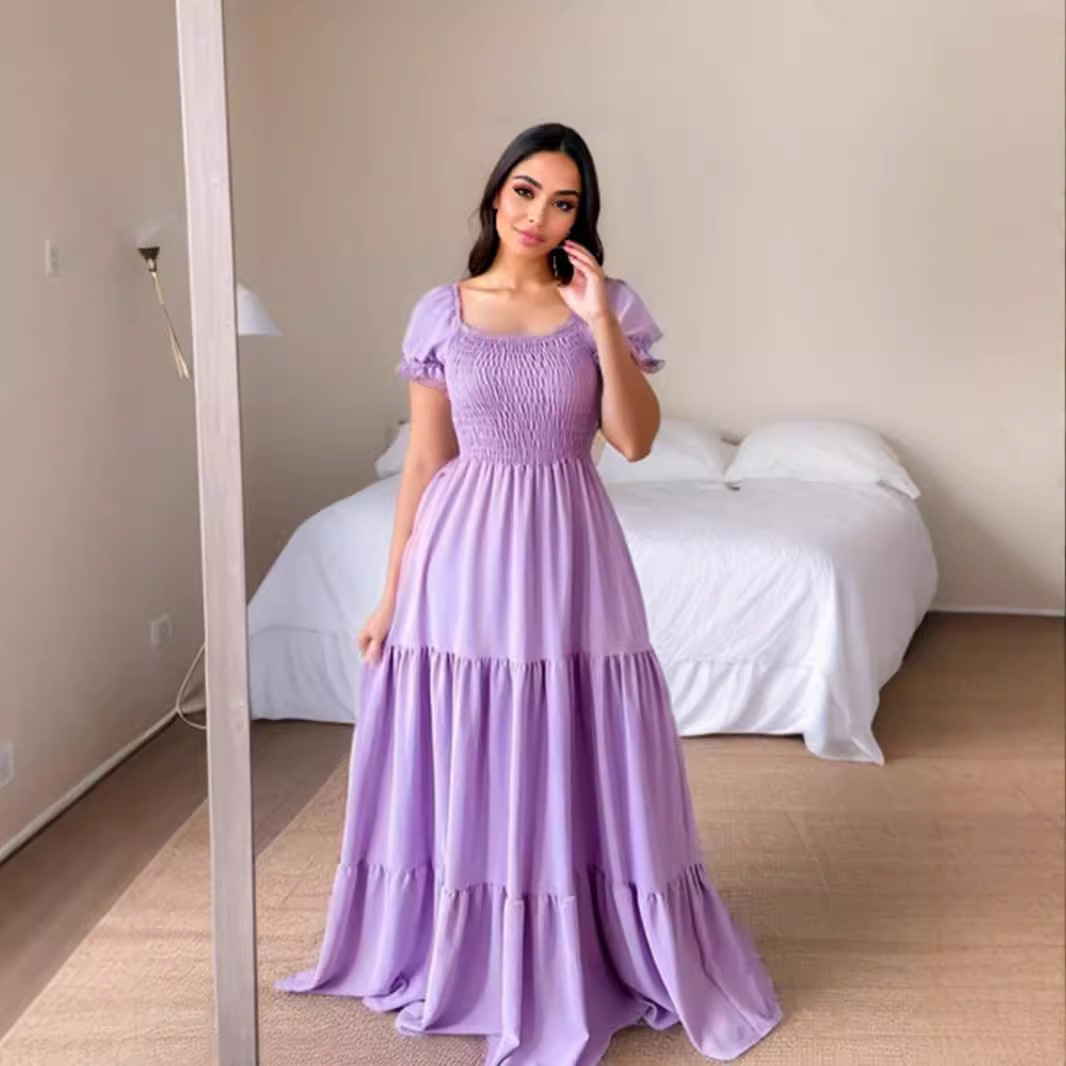 Women's Square-Neck Maxi Solid Color Office Dress