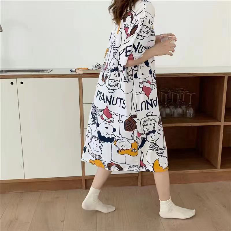 睡裙女款夏季2025新款牛奶丝大码宽松短袖可爱甜美孕妇女士睡衣|undefined