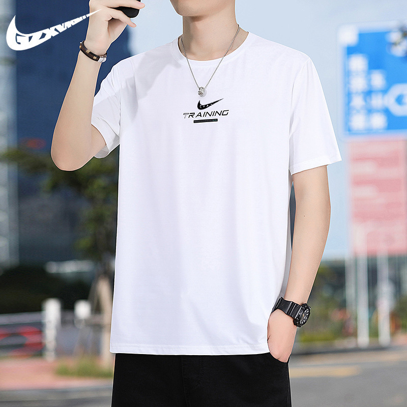 Men's 2025 Summer Ice Silk Short-Sleeved T-Shirt Men's Thin Round Neck Loose Large Size Sports Casual Quick-Drying Half-Sleeved T-Shirt