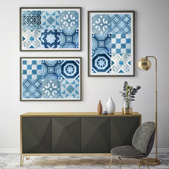 16片裝藍色系復古瓷磚貼客廳廚房浴室樓梯裝飾自粘可移除表面亮膜