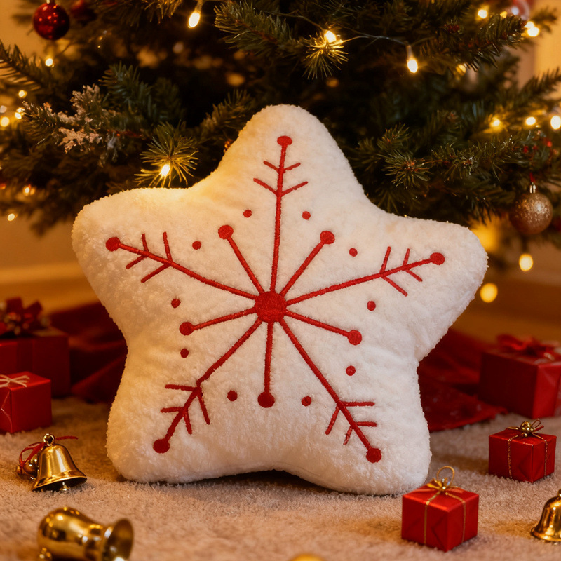 Christmas Embroidered Pillow Christmas Snowflake Elk Plush Home Christmas Tree Sofa Cushion Decoration Holiday Cross-Border