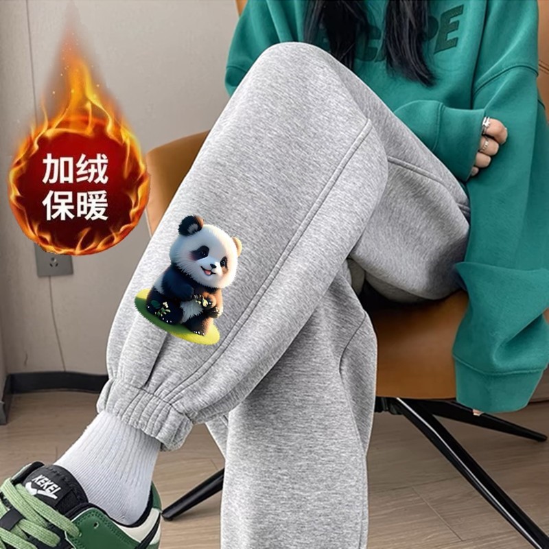 벨벳이 달린 스탠딩 팬더 레깅스 그레이 팬츠