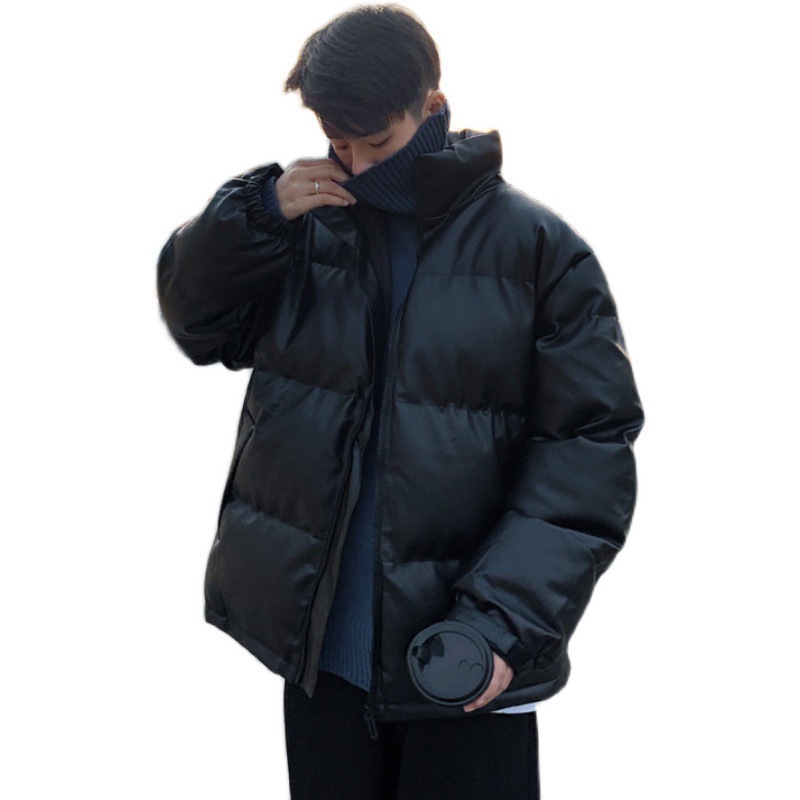 Abrigo de algodón acolchado de invierno para hombres japoneses collar de pie PU abrigo de cuero otoño e invierno abrigo de pan coreano ins abrigo suelto de algodón acolchado ropa de hombre