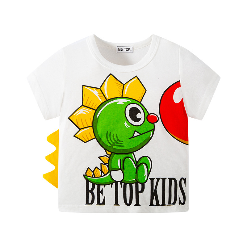 2025 nuevo estilo dinosaurio tridimensional dibujos animados para niños camiseta de manga corta niño bebé top de punto al por mayor de una pieza