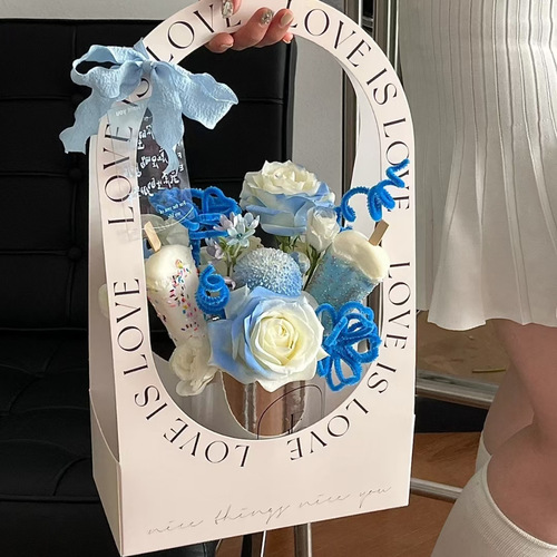 Flower tote bag, flower shop materials, potted plant tote bag, flower basket, paper flower packaging box, Valentine's Day hand-held flower box