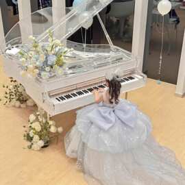 儿童礼服春秋新款女童抹胸模特走秀拖尾公主裙小女孩钢琴演出礼服