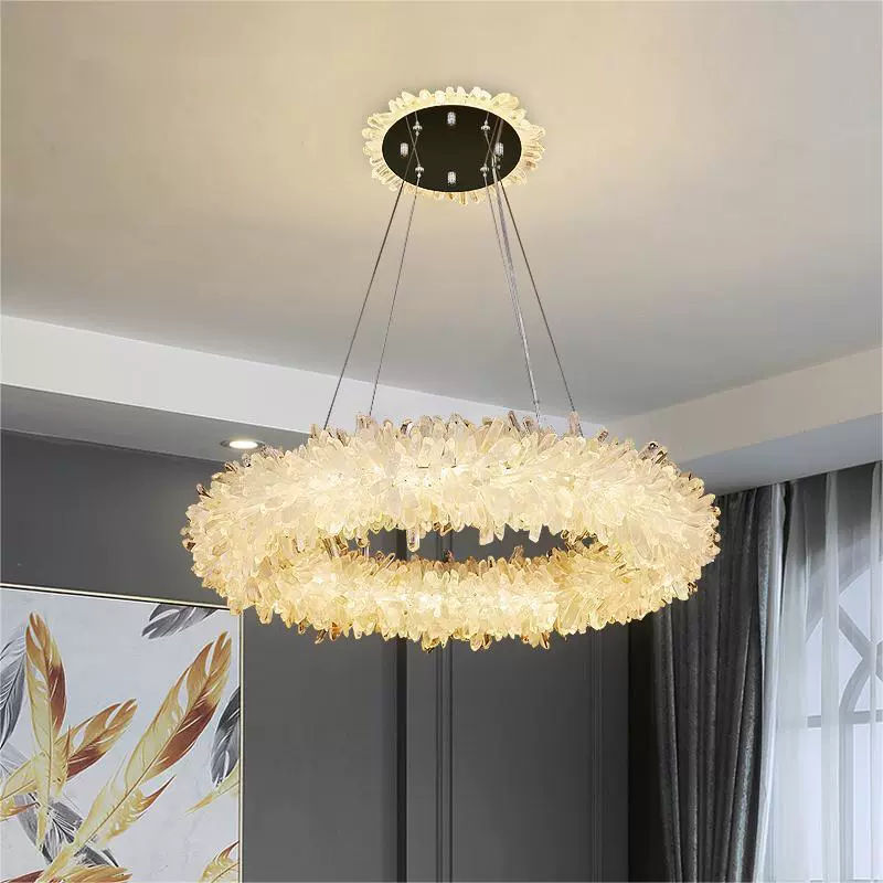 轻奢天然水晶吊灯高端卧室餐厅简约美式豪华大气客厅主灯圆环吊灯