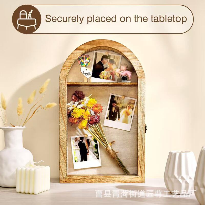 Wooden Dried Flower Photo Frame Hanging Wedding Bouquet Souvenir Medal DIY Display Box Oval Solid Wood Photo Frame