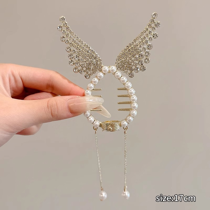 Nuevo estilo chino mariposa botón de cabello para mujeres de alta calidad flores de perla clips de cola de caballo lujoso clips de agarre de cabeza posterior falda de caballo adornamiento para el cabello