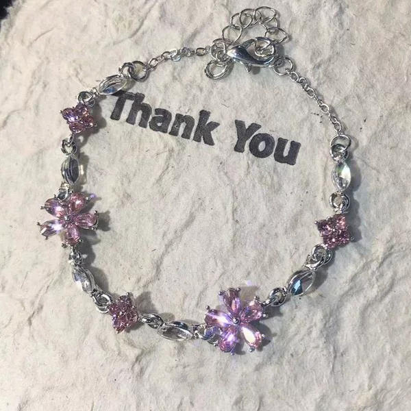 Red Riding Book Same Style Rhinestone Cherry Blossom Pink Flower Bracelet Light Luxury Fresh Flower Lady Elegant Girl's Decoration