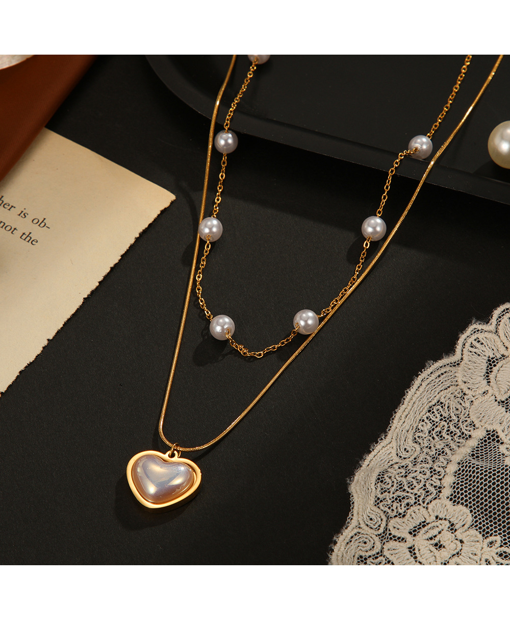 Fashion Heart Shape Stainless Steel Inlay Artificial Pearls Necklace display picture 1