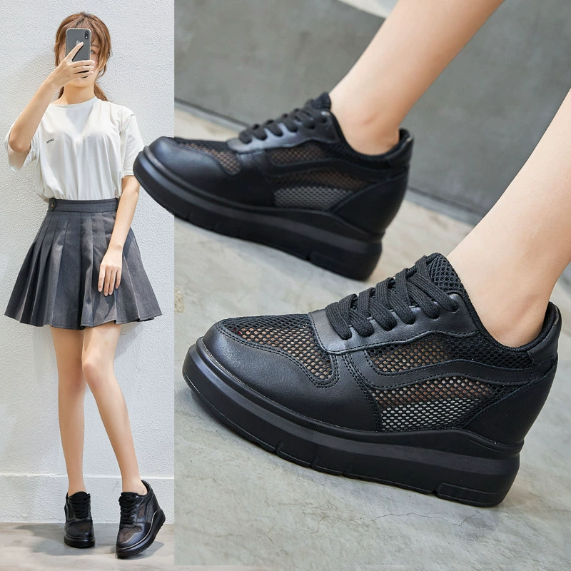 Женская обувь на 8 см выше, новая однослойная сетчатая полость, дышащая черная рабочая обувь небольшого размера женская обувь 313233 летом