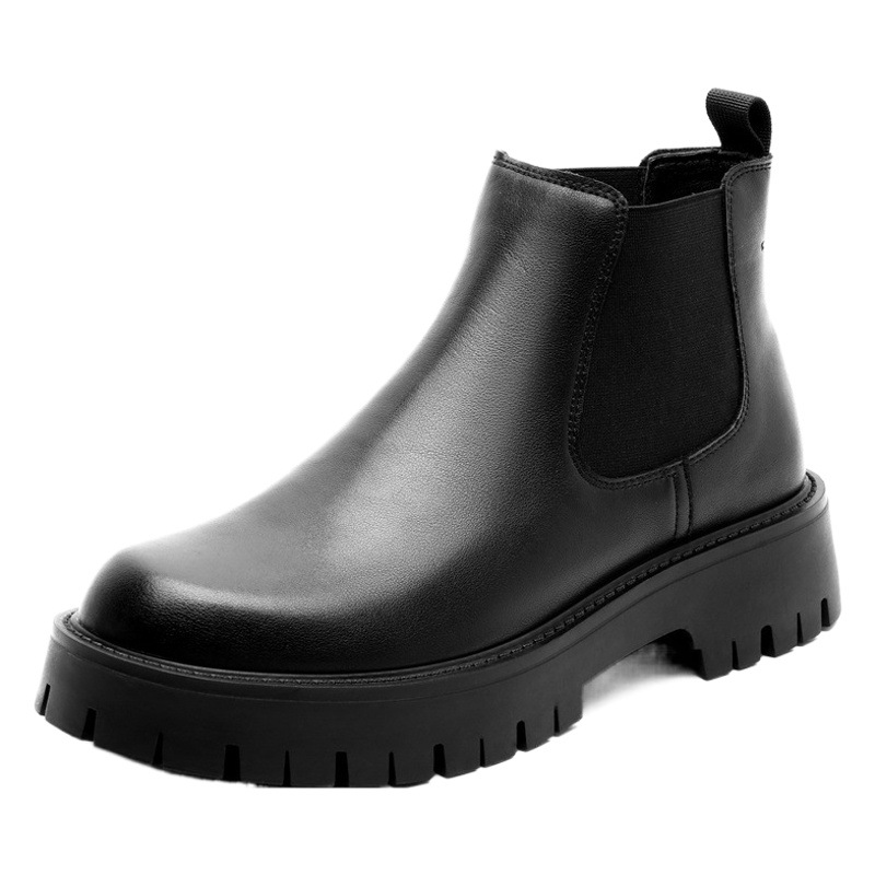 Boots Men's Winter Genuine Leather British Style Chelsea Men's Boots Fleece-Lined High Leather Boots Trendyy Versatile Boots for Men