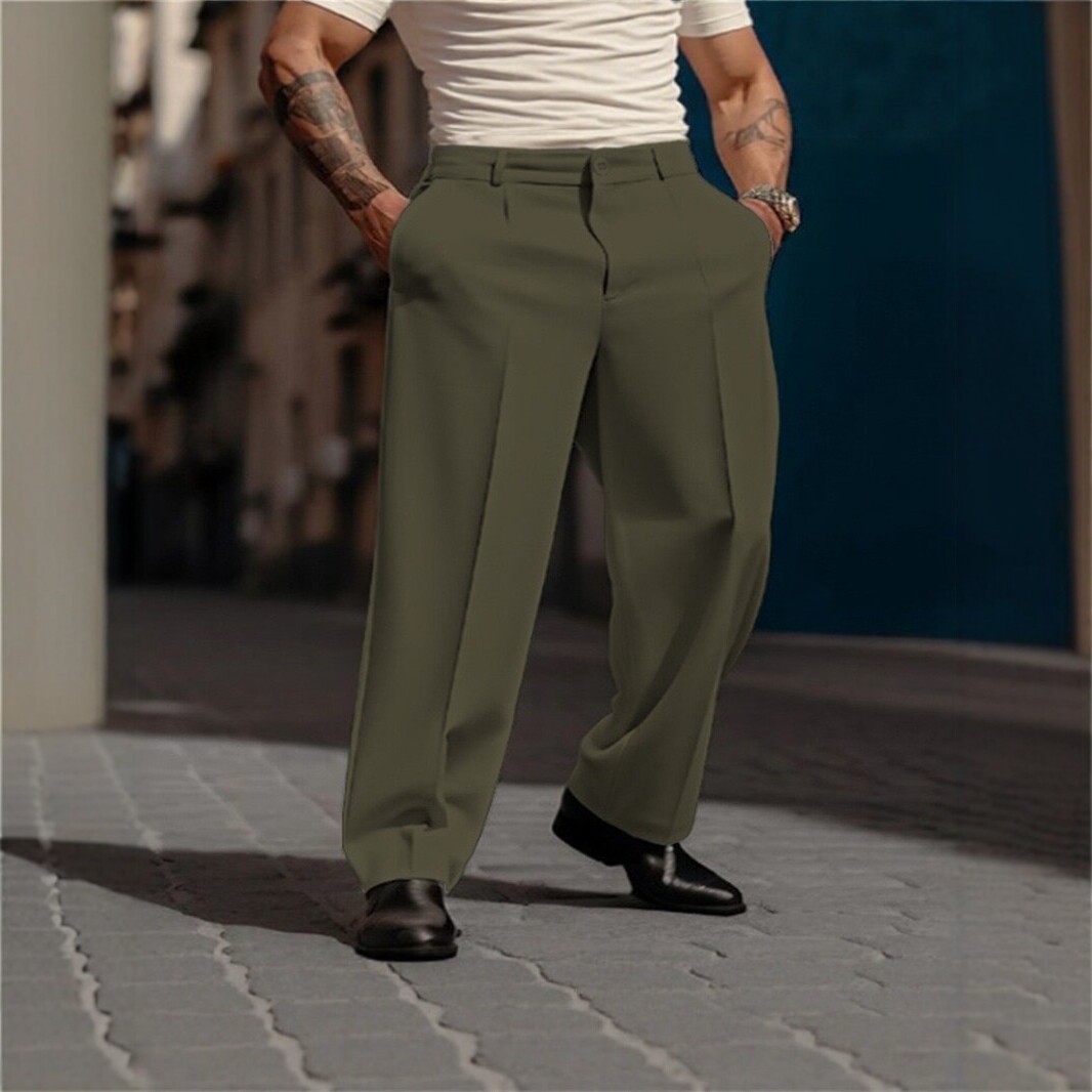 Men's European and American style solid color wide-leg casual pants, loose straight-leg trousers for business and commuting