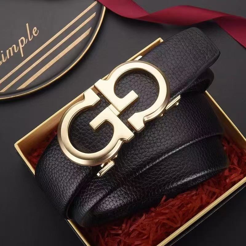 Cinturón de cuero puro para hombre, cuero suave en relieve, cinturón de estudiante, hebilla automática de aleación hueca, cinturón de todo fósforo, sello de cintura de moda en stock