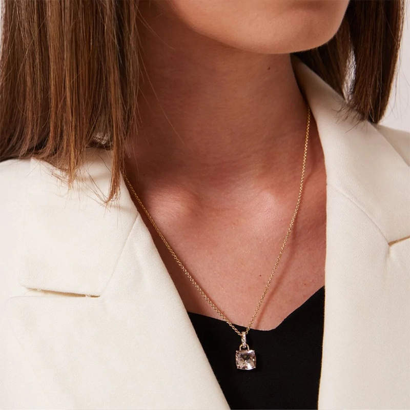 Simple Style Square Sterling Silver Necklace Plating Diamond Zircon 925 Silver Necklaces