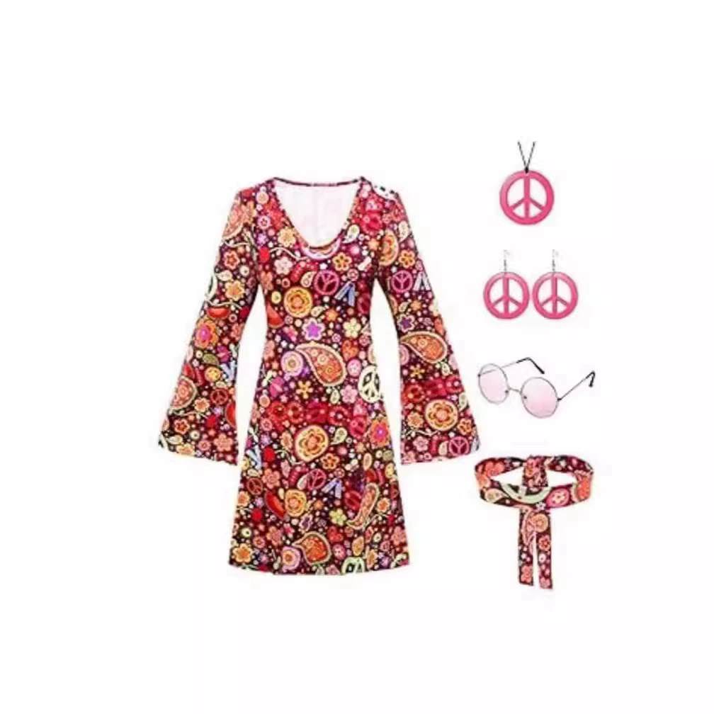 2024 хиппи платье платье с принтом трансграничное европейское и американское шоу платье