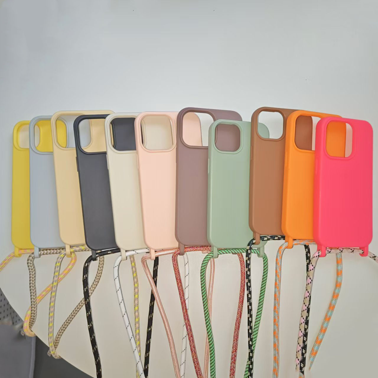 Suitable for Apple 15/16, iPhone 12 Phone Case, Anti-Drop, Simple Lanyard Crossbody Protective Cover, 17Proins Style