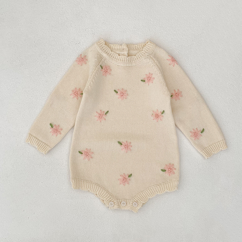 新生児服秋の新しい手刺繍長袖ニットセーター女の赤ちゃんカバーオールジャンプスーツ|undefined