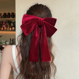 New Year's Red Velvet Bow Ribbon Hairpin Women's Back Spring Clip Velvet Hair Accessories