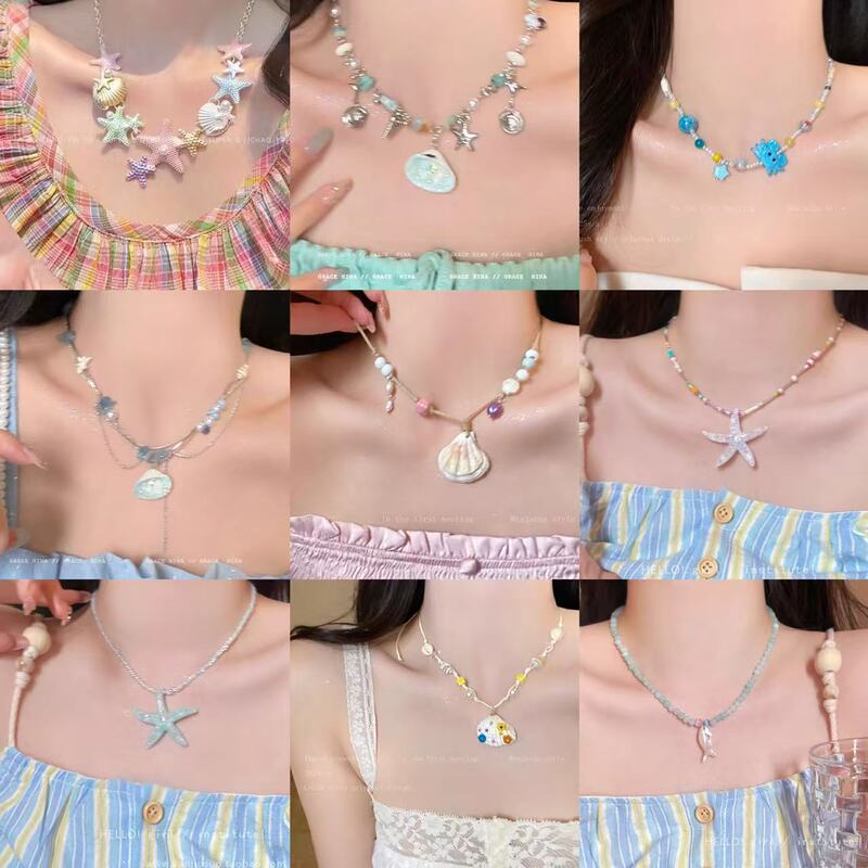 Underwater World ~ Seaside Resort Style Shell, Fish and Starfish Pendant Necklace, Simple, Fashionable and Versatile Personalized Necklace