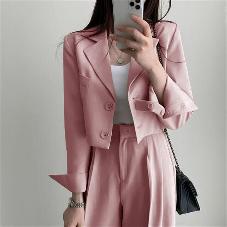 新品2022春夏秋季网红休闲英伦风小西套装女士短款韩版西服上衣详情24