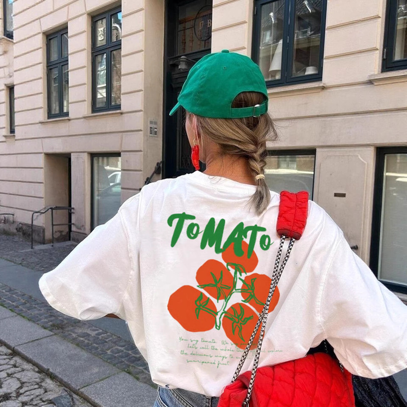 Plus-Size Lazy Style Versatile Tomato-Colored Oversized 150kg Short-Sleeve T-Shirt for Women, Loose and Stylish Sweet Cool Girl Versatile Top Plus-Size Lazy Style Versatile Tomato-Colored Oversized 150kg Short-Sleeve T-Shirt for Women, Loose and Stylish Sweet Cool Girl Versatile Top