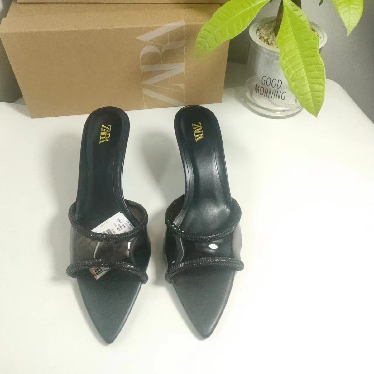 Z Summer black high heels PVC with rhinestones