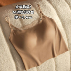 原版蕾丝粉底液带胸垫吊带背心女一体式内搭外穿美背上衣文胸罩夏