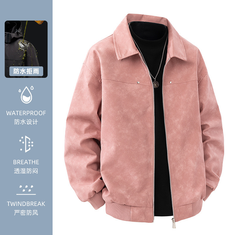 Pu Popular Hong Kong Style Leather Jacket Men's Lapel Motorcycle Leather Jacket Men's American Street Retro Leather Trendy Brand Jacket Men's Cross