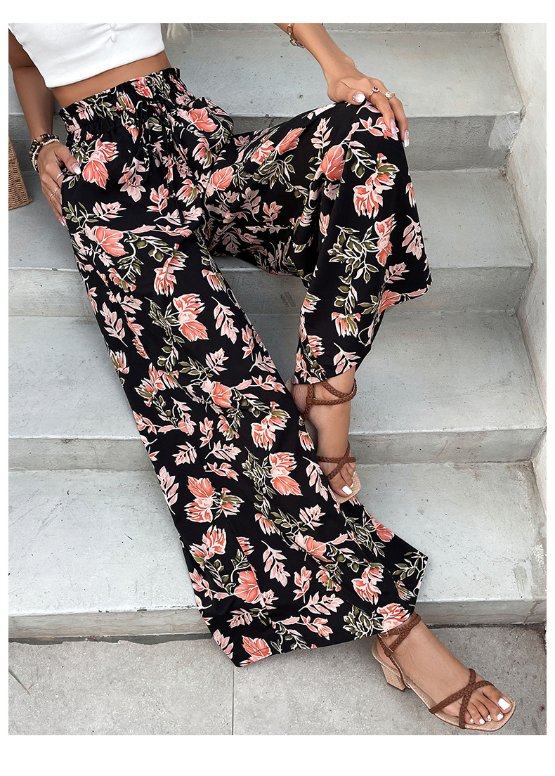 Black Printed Large Flare Wide Leg Pants_voghion.com