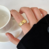 Classic fashionable golden ring for beloved stainless steel, European style, internet celebrity, on index finger