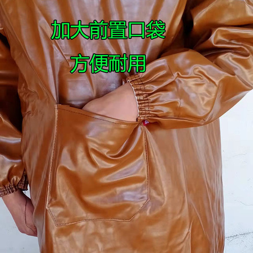 Waterproof leather long-sleeved smock, thickened and fattened, oil-proof aquatic work clothes, reverse dressing pu sleeved apron manufacturer