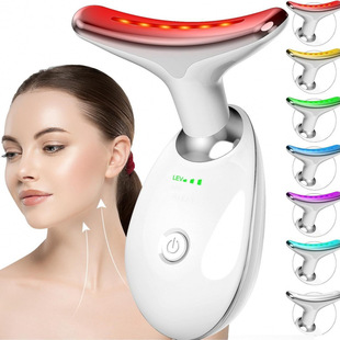 Cross-Border Factory Household Neck Beauty Instrument Introduction Instrument Vibration Massager Colored Light Skin Rejuvenation Facial Facial Neck Wrinkle Beauty Instrument