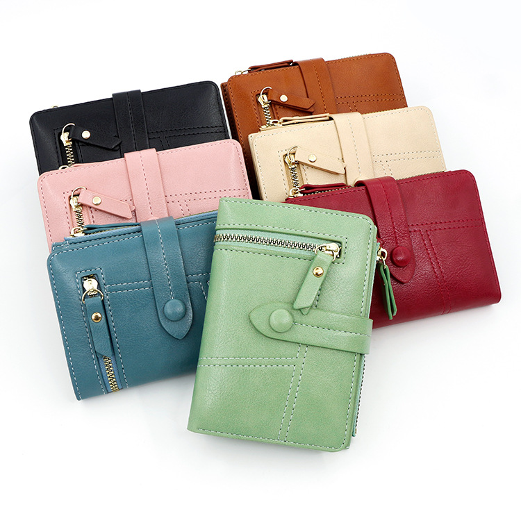 Fashion Style Square Shape Women's Solid Color Pu Leather Buckle Wallets