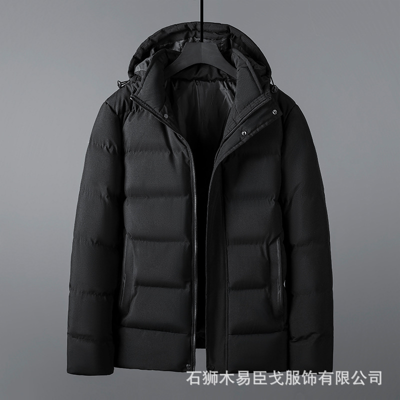 Chaqueta con capucha de invierno de los hombres caliente casual color sólido cremallera bolsa ajuste guapo engrosada Chaqueta de algodón acolchado de los hombres al por mayor