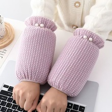 毛绒短款羽绒服袖套女款冬季加厚保暖手袖百搭珍珠套袖棉衣护袖头