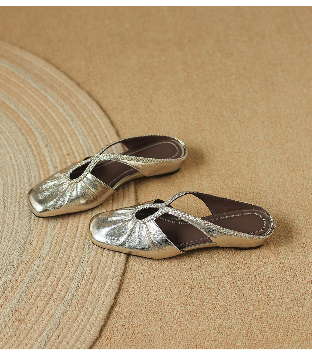 Dép sandal nữ quai chữ V đế bệt mũi tròn phong cách đơn giản — đen chi tiết 13