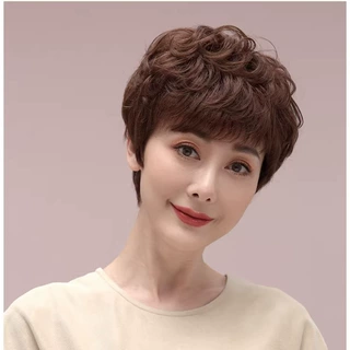 假发真发全真人发假发女短发头套女短发自然中老年妈妈款假发头套