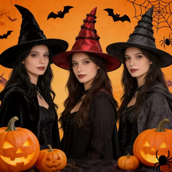 Cross-Border Halloween Witch Hat Velvet Pleated Wizard Hat Party Cosplay Props Lolita Witch Hat