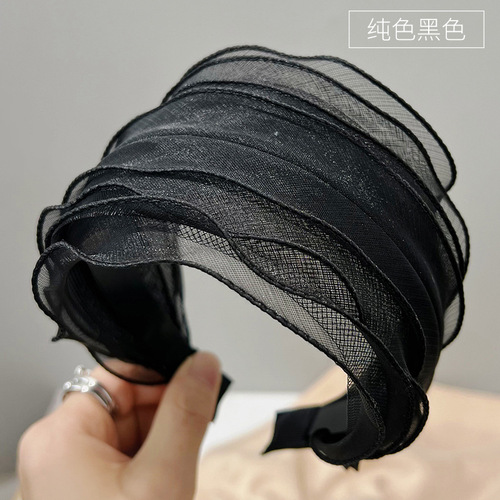 Black wide-brimmed hairband for female internet celebrity new organza hairpin to widen cover white hair with toothed anti-slip headband headwear