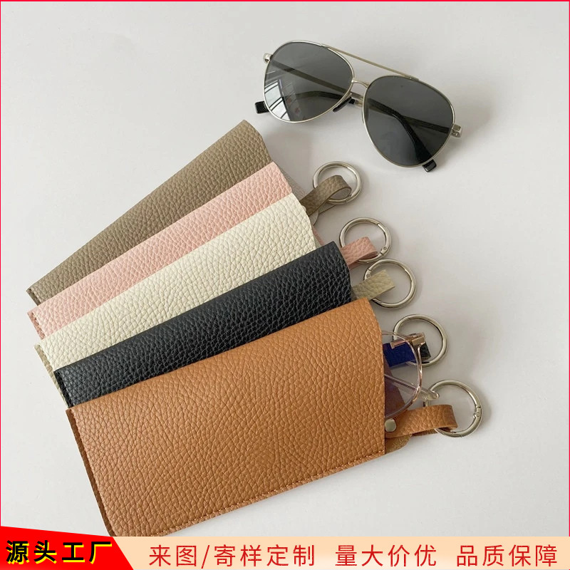 in stock Hot Selling Leather Glasses Box Litchi Pattern PU Sunglasses Bag with Hanging Buckle Myopia presbyopic Glasses Sunglasses Storage Bag