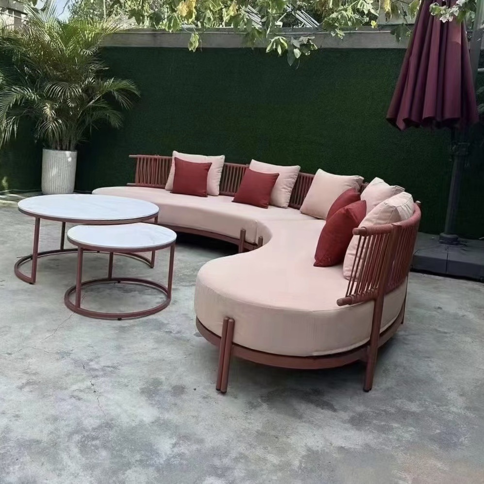 sofá al aire libre arqueado hotel villa patio al aire libre impermeable antioxidante sofá de cuerda de tracción