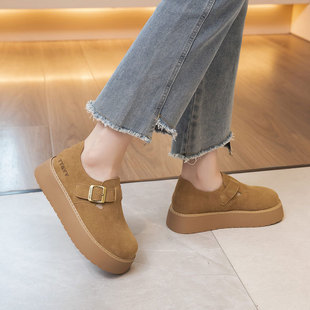 Genuine Leather Platform Burkan Shoes Women's 2025 Spring New Velcro All-match Full-cover Burkan Shoes Platform Casual Single-layer Shoes
