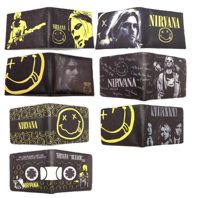 Rock band Nirvana peripheral wallet NIAVANA male and female students PU short printed two fold storage bag wallet Rock band Nirvana peripheral wallet NIAVANA male and female students PU short printed two fold storage bag wallet