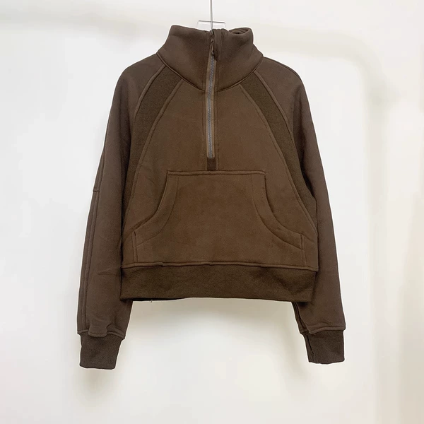Brown bear brown high -necked semi -zipper zipper